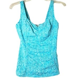 Lands' End Women's Turquoise Blue Ruched Swim Tankini Underwire Swimsuit Top